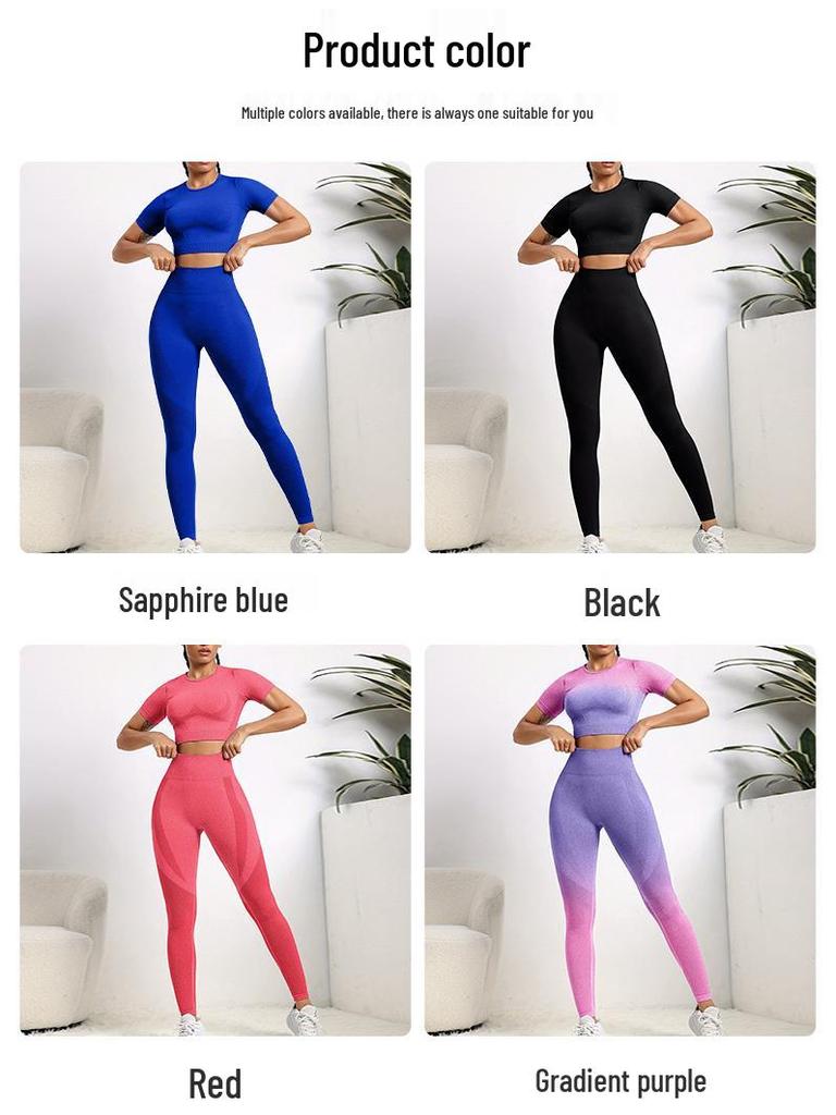 Zestaw do jogi bez szwu: Top z krótkim rękawem i legginsy podnoszące biodra dla kobiet