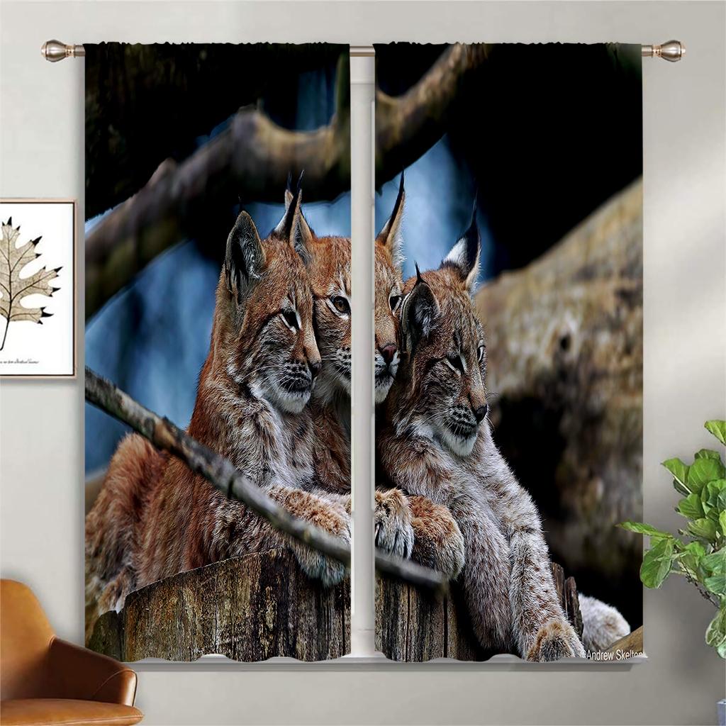 Lejon Under Stjärnhimlen Djur 3D-tryck Gardin Stångficka Sovrum Vardagsrum Kök Fyra Årstider Dekorativ Gardin