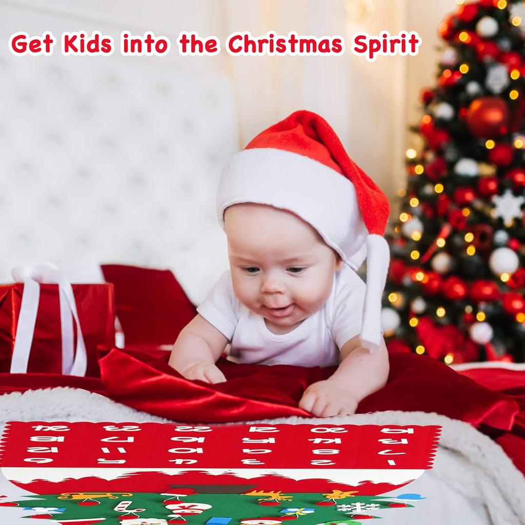 DIY Felt Christmas Tree Ornaments Advent Calendar, 24 Days Countdown to Xmas Advent Calendar with 24 Ornaments & Pockets, DIY Tree Cute Holiday Decor