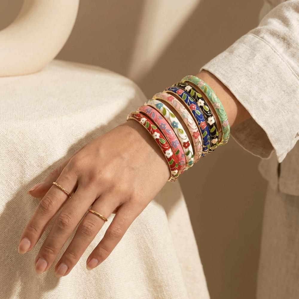 Floral Motifs Cloisonne Bangle Zinc Zinc Zinc Alloy Dropped Glaze Bracelet  Party Jewelry