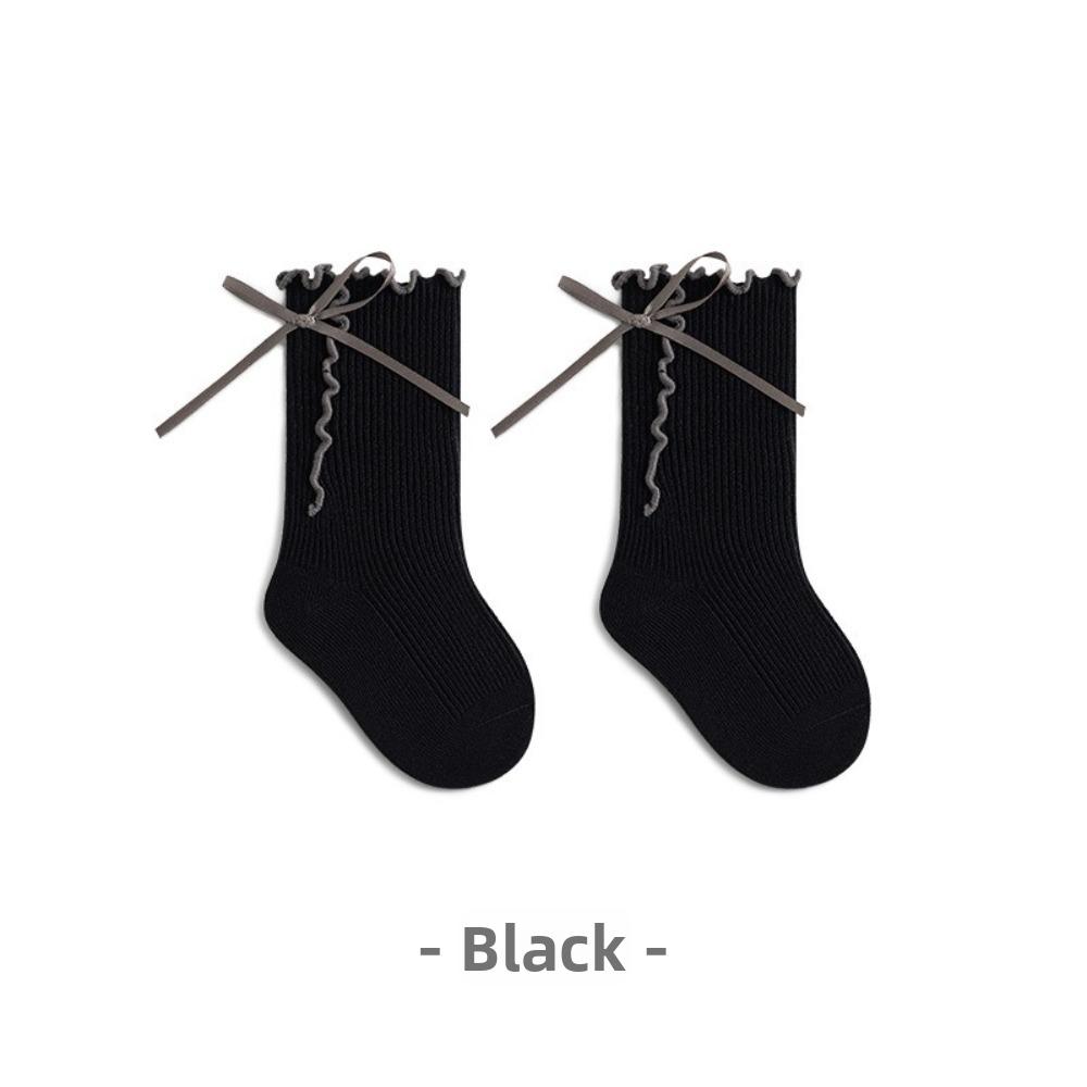 Seamless Toe Ruffle Bow Socks Cotton Material Baby Girls Socks Cotton Mid Calf Socks  Spring Season