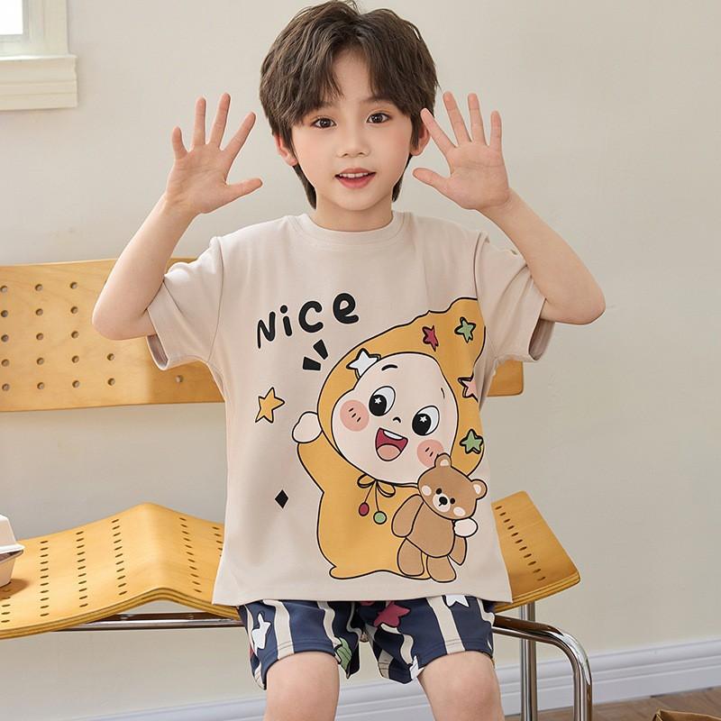 Boys Cotton Pajamas Set Short Sleeve Cartoon Print Kids Sleepwear Ages 8 Teens Home Wear