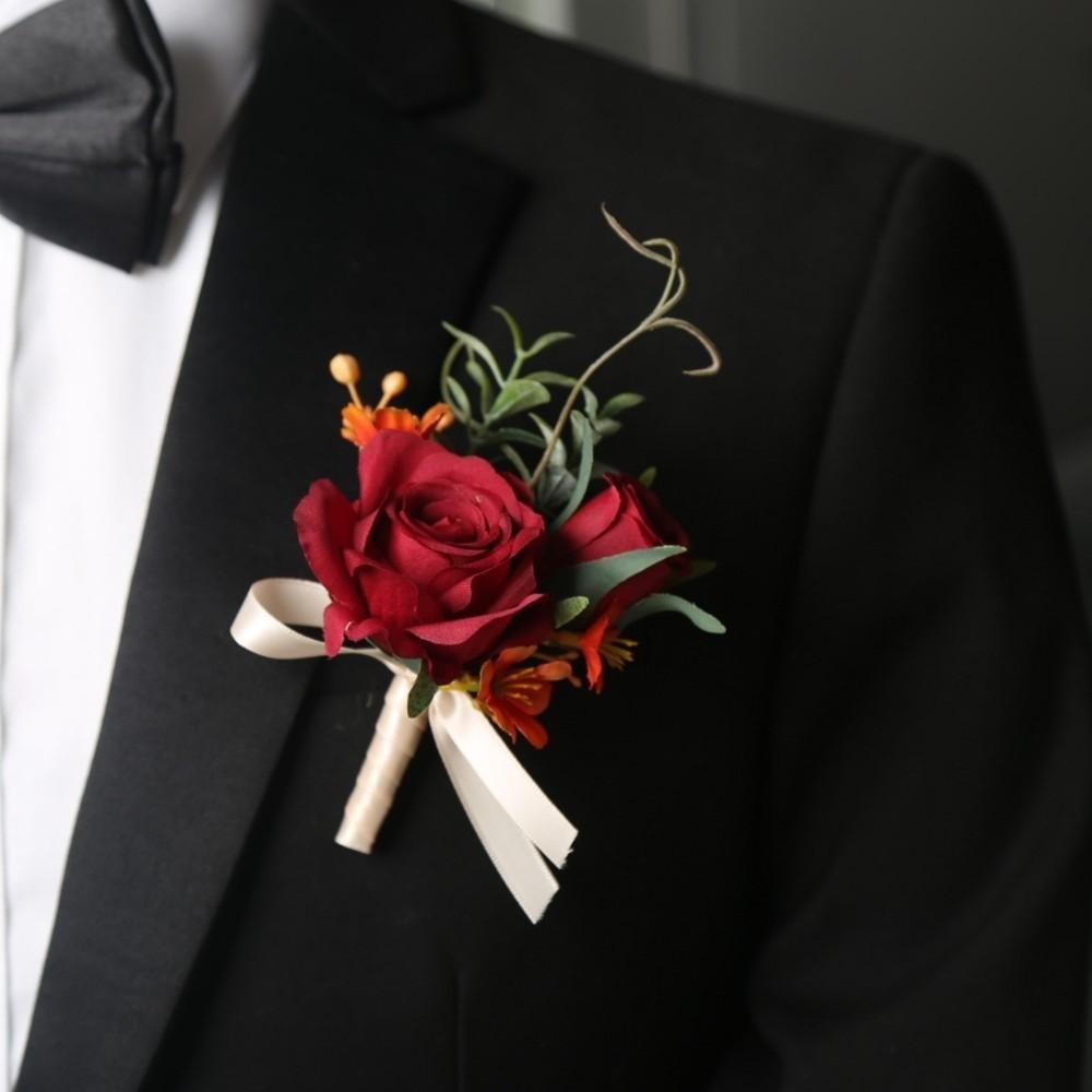 Eleganckie Sztuczne Boutonniere Kwiaty Jedwabne Kwiaty Kwiat na Piersi Pana Broszka z Róży Studniówka