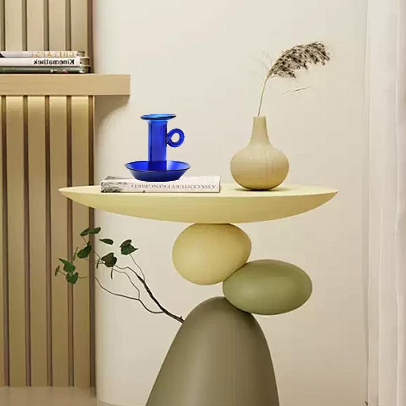 1PC Round Handle Transparent Candle Stand Handcrafted Multicolored Retro Home Decor Classic Candle Holder