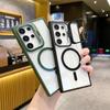 Magnetic Lens Protector Stand Phone Case For Samsung S25 S24 S23 S22 Ultra Plus FE Clear Magsafe Wireless Charge Hard Back Cover