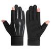 Men's Winter Touchscreen Cycling & Driving Gloves - Velvet Lined, Non-Slip, Two-Finger Design for Motorcycling and Fishing.