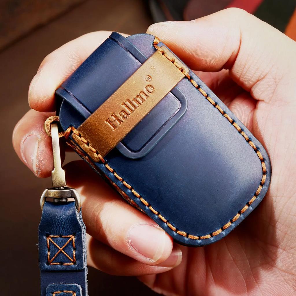 Leather Car Key Cover Keychain Holder Case Protector for Hyundai Tucson Solaris Sonata Hybrid Nexo Nx4 Grand Santa Fe Remote