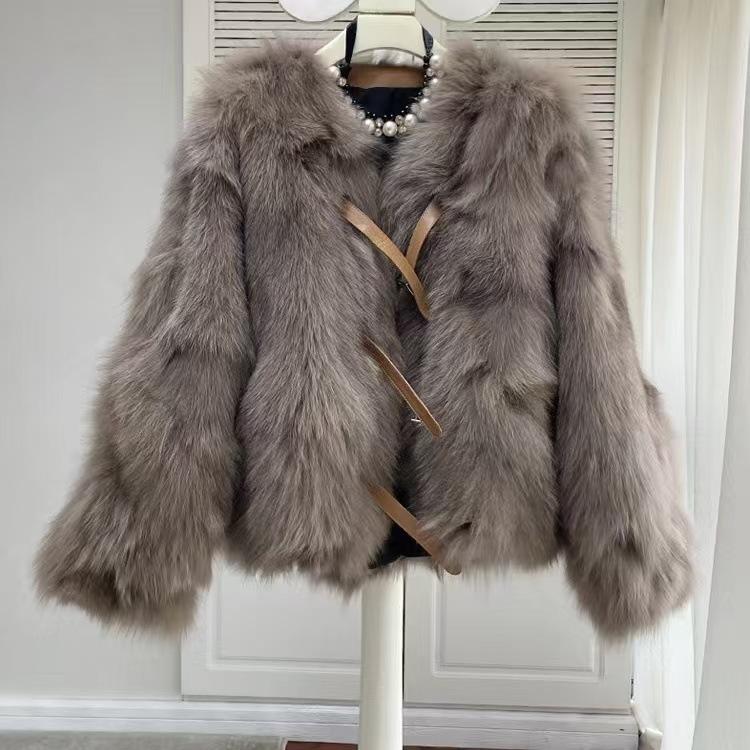 

Цяньцзинь ветер меховая куртка женская осень и зима новая имитация лисьего меха короткая хлопковая одежда теплая верхняя одежда тренд 3XL темно-коричневого