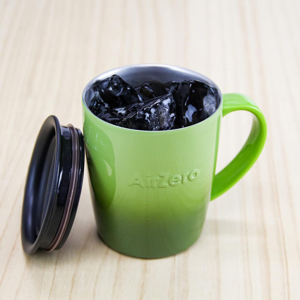 Vacuum Insulated Stainless Steel Mug Gradient with Keeps Drinks Hot or No Carefully Painted Gradient Color GoodPlus+ (Air Zero), 300ml, Green, Lid,