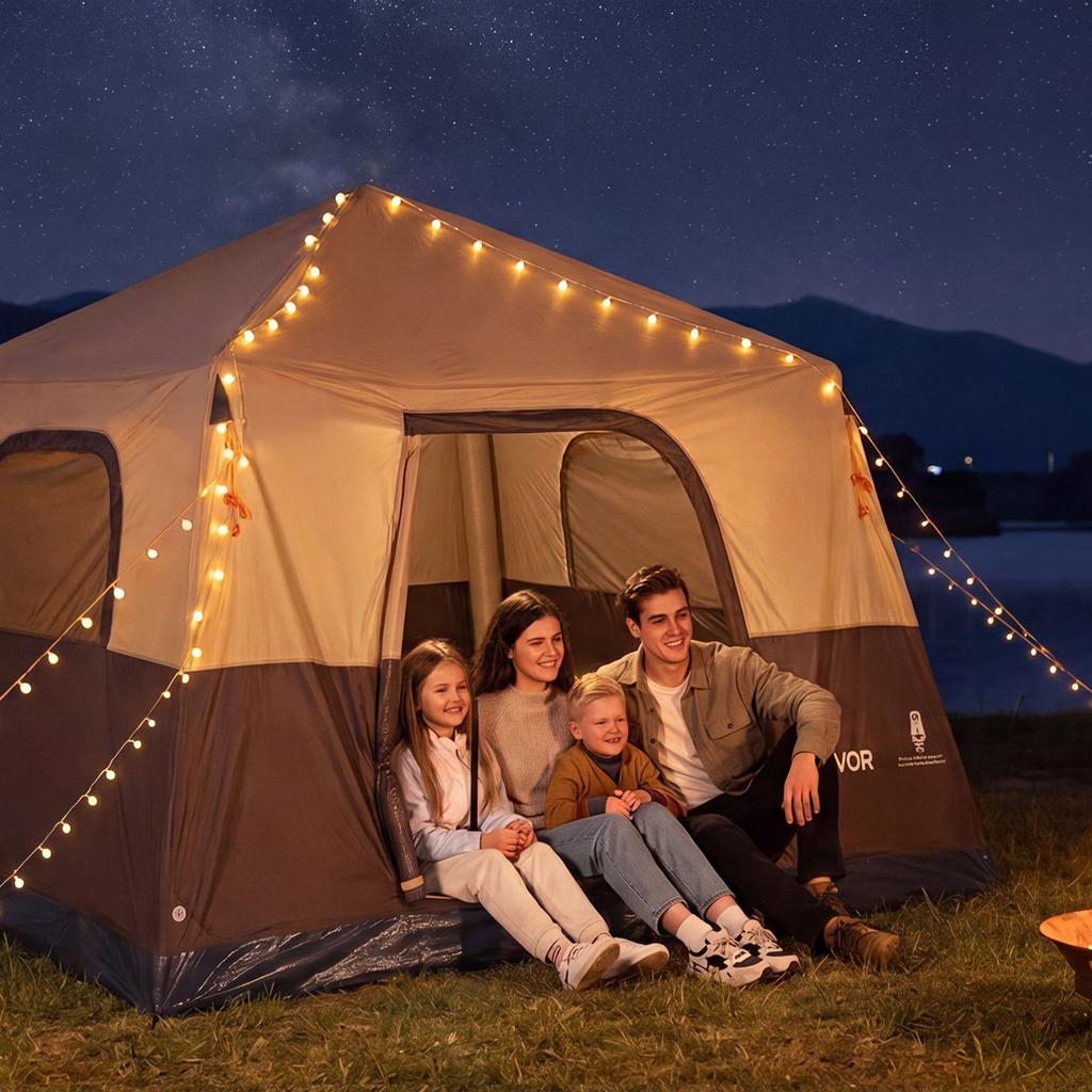 VEVOR Camping Tent, 6 Person Inflatable Cabin Tent with Rechargeable Pump, TPU Air Tube & 4 Large Mesh Windows