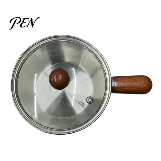 Anti Scalding Handle Cooking Pot Instant Noodle with Lid And Wooden Handle, Stainless Steel Non-Stick Coated Pan for Blanched Vegetables Kitchen Pot,