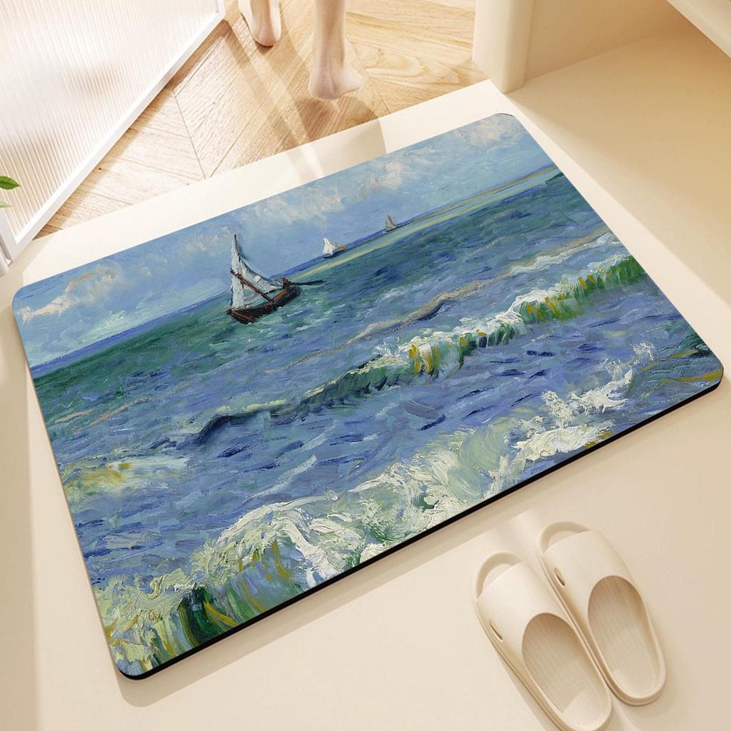 Cross-border Oil Painting Style Non-slip Diatomaceous Earth Bathroom Mat