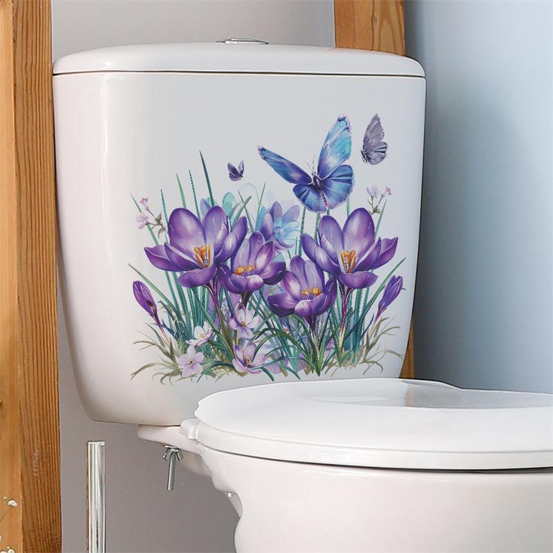 Butterfly Flower Toilet Seat Stickers Self-Adhesive Toilet Lid Decals Diy Removable Stickers For Bathroom Home Decor