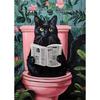 Funny Cat On Toilet Wall Art Cat Reading Newspaper Canvas Posters Print Picture for Home Bathroom Living Room Decor No Frame