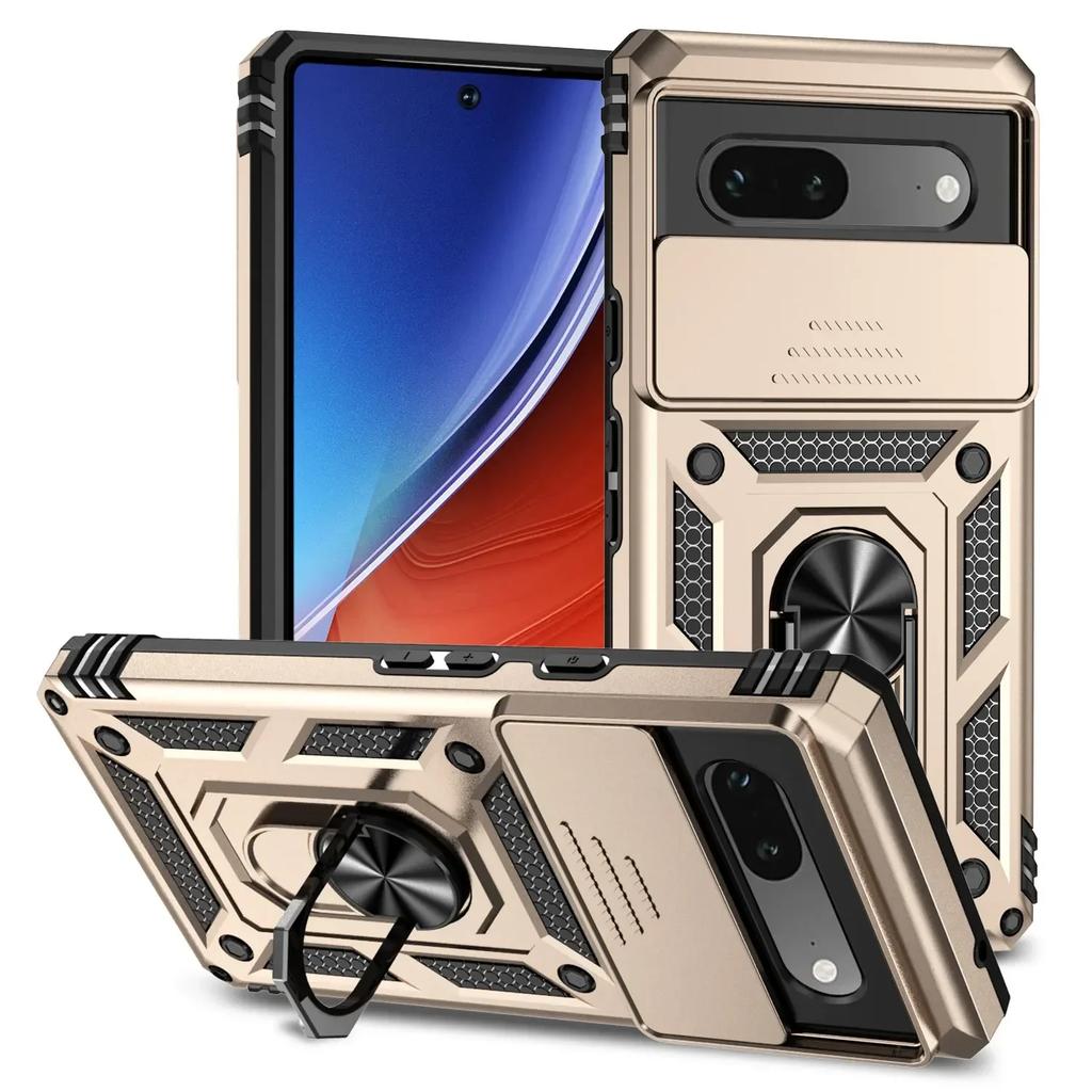 For Google Pixel 9 Pro XL Case Ring Holder Armor Shockproof Coque For Google Pixel 9 8 7 6 Pro 8A 7A 6A Slide Lens Protect Cover