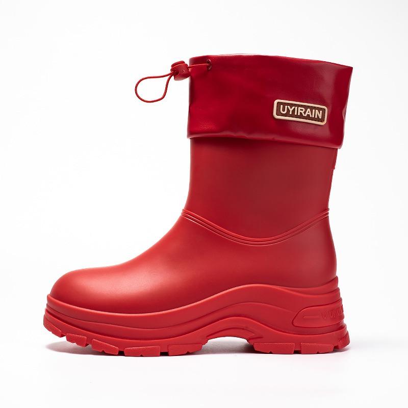 New Rain Shoes Women's Short Rubber Shoes Adult Non-slip Water Boots Thick-soled Water Shoes Fleece Short Thickened Rain Boots Women