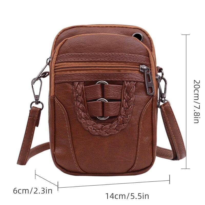 Vintage PU Leather Small Women's Shoulder Bag Soft Crossbody Purse Cell Phone Bag