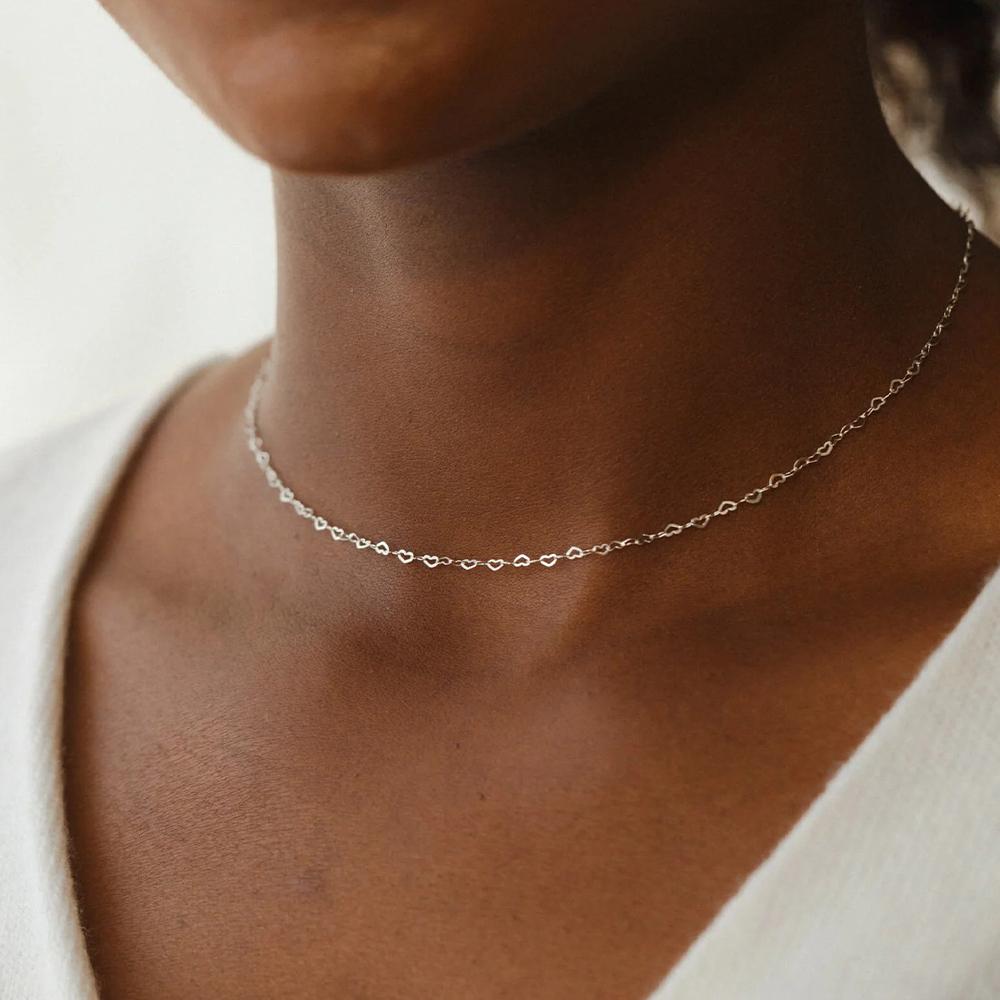 EManco 14k Gold PVD Plated Hypoallergenic Stainless Steel Heart Link Chain Necklace Jewelry Women