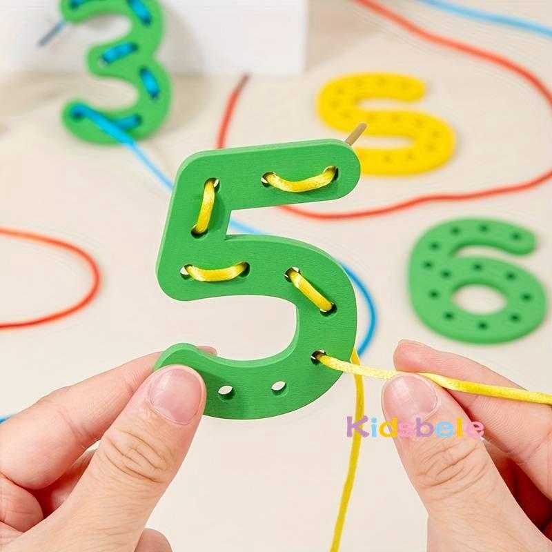 Kids Montessori Number Letter Cognition Threading Toy Wooden Block Game Hand Eye Coordination Educational Toy Ages 3 4 5 6 8 10