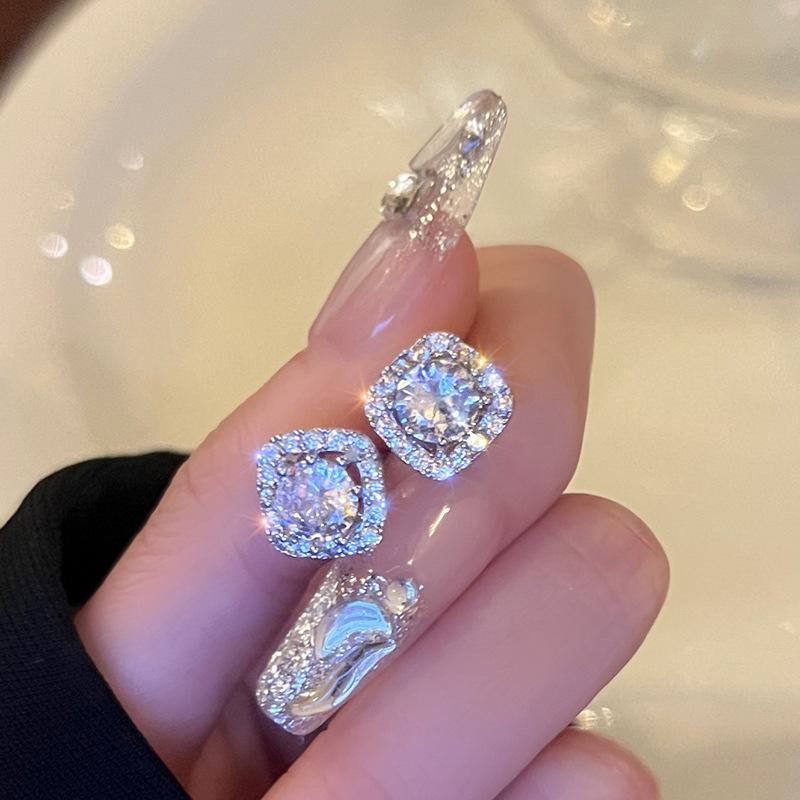 Silver Needle Zircon Star Flower Tassel Stud Earrings - Elegant and Fashionable Women's Accessory