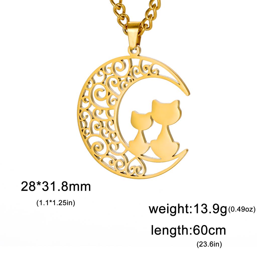 Cazador Crescent Moon Cat Pendant Necklaces for Women Animal Kitten Filigree Neck Chain 2026 Stainless Steel Jewelry Gift Trend