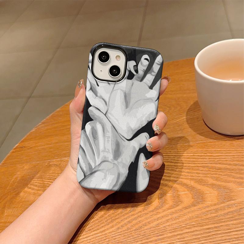 Minimalist Mono Grey Scale Holding Hands Graphic Art Film Aesthetic Protective Shockproof Bumper Case Cover For iPhone 14 15 16 Pro Max Plus