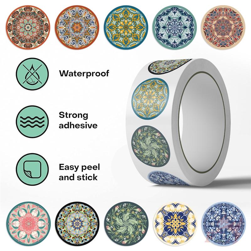 500Pcs/Roll Retro Flower Pattern Art Kids Rewards Stickers - DIY Scrapbooks Album Decor Sealing Label Decals