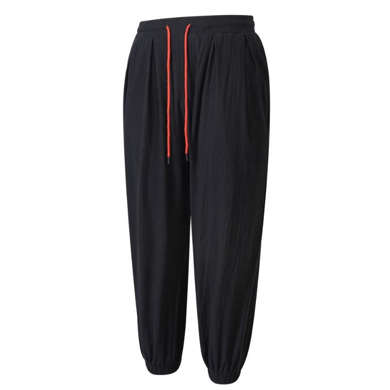 Men's Cotton Linen Trousers Summer Beach Pants Drawstring Elastic Waist Straight Pants Comfortable Breathable Casual