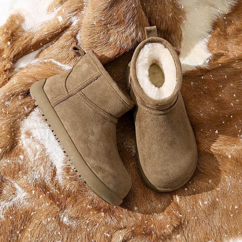 

Мягкий мех интегрированные сноубутсы женские зима 2025 новые короткие и простые низкие на толстой подошве и утолщенные ветрозащитные хлопковые туфли можно носить на улице 40 хаки