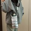 Water Cup Bag with Wide Shoulder Strap Double Zippered Pockets Waterproof Fabric Adjustable Strap Quilted Fabric Phone Bag