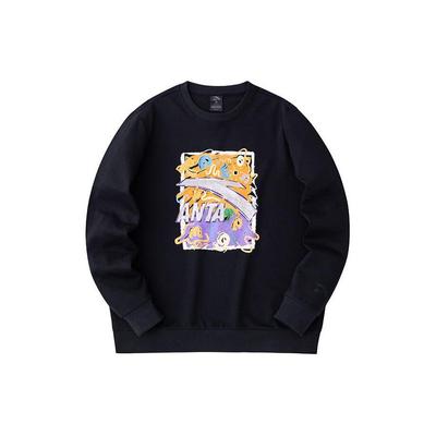 Anta Lifestyle Series Graffiti Print Crew Neck Pullover Knit Sweatshirt Unisex Sweatshirt Black 972418706-4
