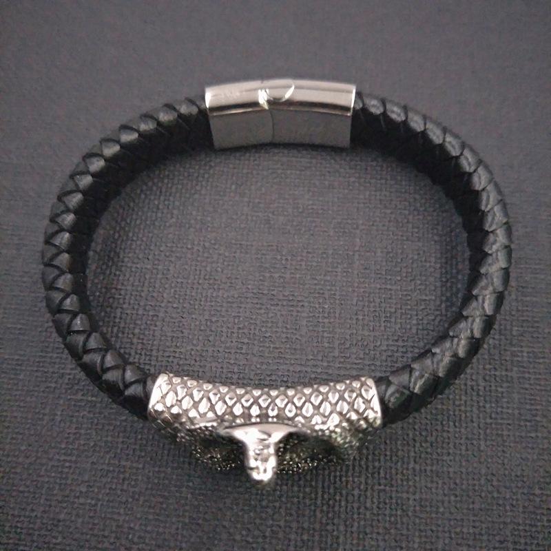 Stainless Steel Retro Jewelry, Titanium Steel Men'S Leather Rope Bracelet, Cobra Bracelet.