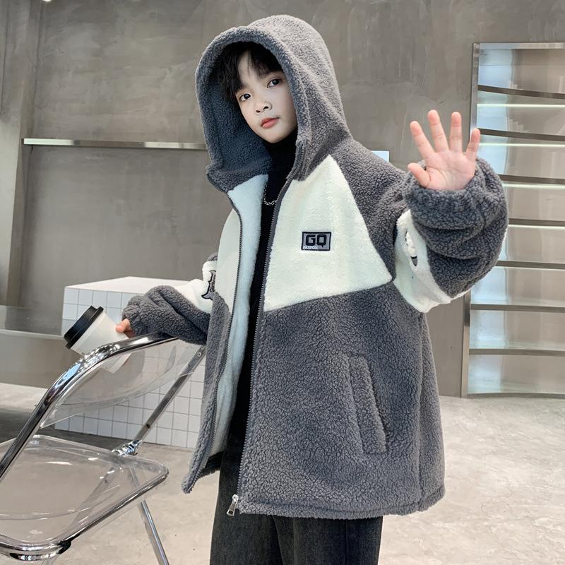 Boys' Lambskin Coat Autumn and Winter Children's Thick Wool Sweater Polar Fleece Children's Plush Cotton Coat