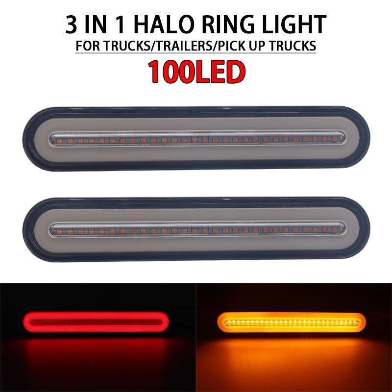 

2x водонепроницаемый светодиодный стоп-сигнал для грузовика с прицепом 3 в 1, неоновое кольцо Halo, задний стоп-сигнал, стоп-сигнал, последовательный плавный сигнальный светильник, лампа