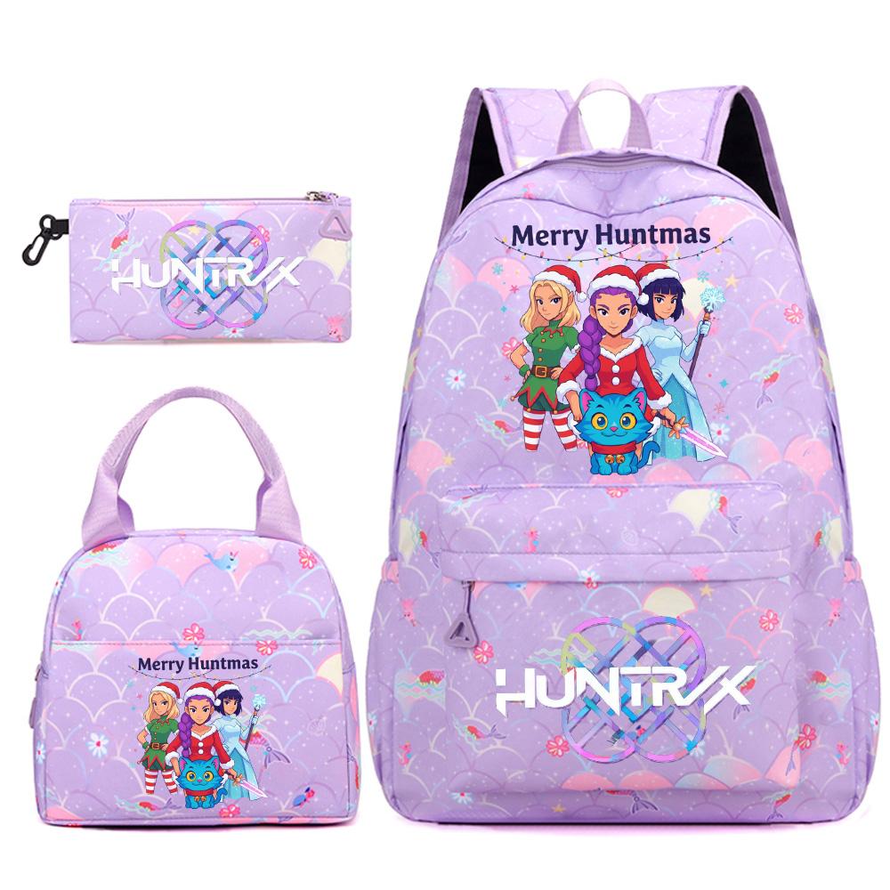 3Pcs/set Christmas Kpop Printed Backpack Handbag Pencil Case for Teenger Student Girl Boy Schoolbag Kid Bookbag Large Capacity Travel Bag Kid Gift
