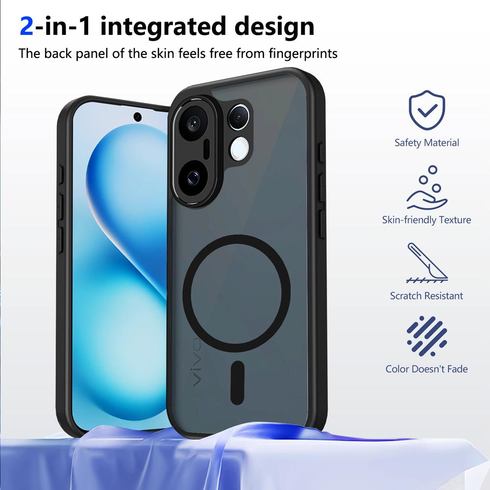 KEYSION Magnetic Phone Case for VIVO X200 FE Soft Silicone+PC Matte Translucent Black Shockproof Cover for VIVO X200 FE