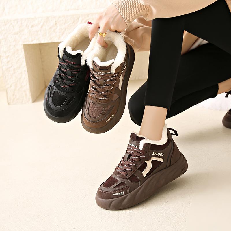 thick-soled snow boots new winter short boots casual sports shoes velvet and cotton warm high-top cotton shoes
