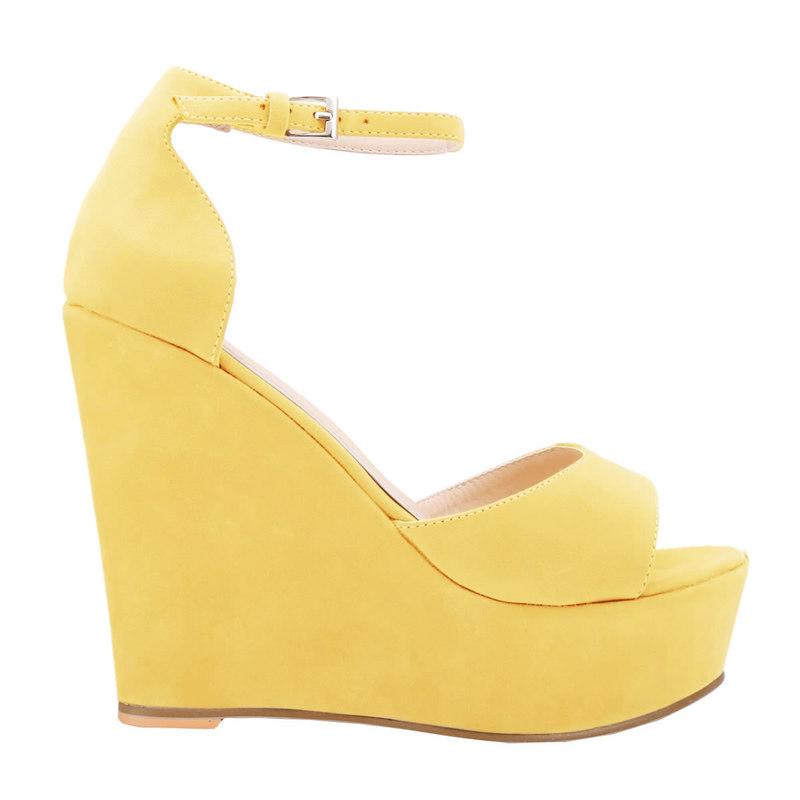 Women Sandals Sexy 12cm Peep Toe Ankle Strap Platform Wedge High Heels Sandals Party Red Wedding Dress Ladies Shoes