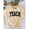 Women's Simple College-Style Printed Short Sleeve Shirt TEACH Letter Print Crew Neck T Shirt Elegant Party Holiday Casual Loose-fitting Top 2026