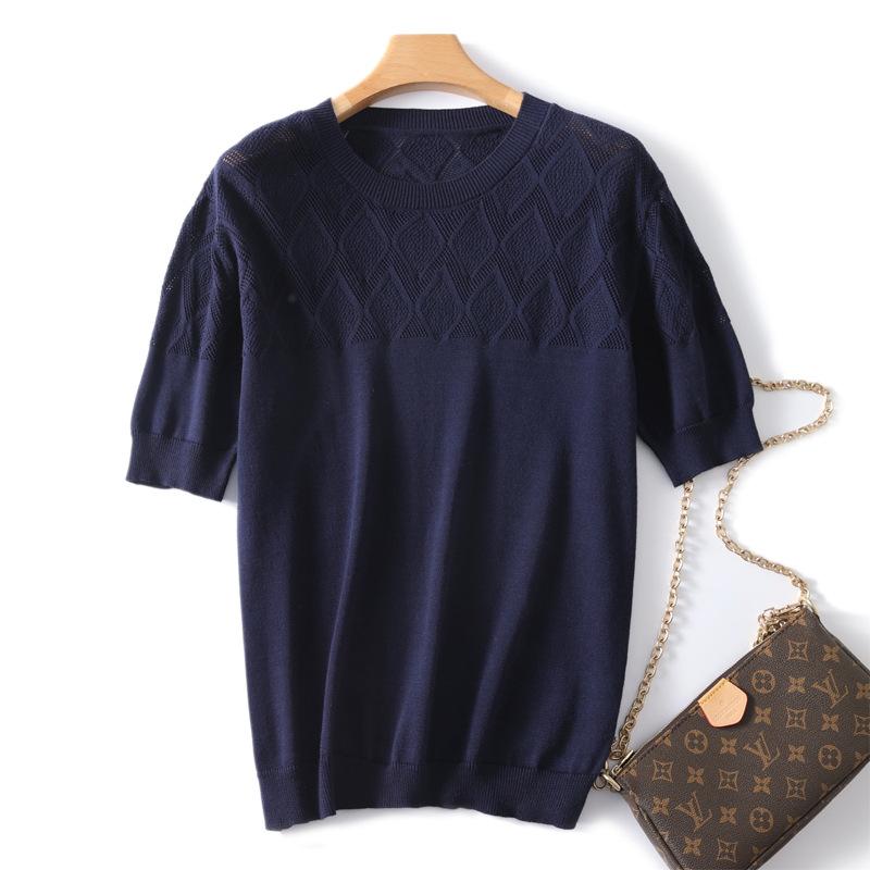 Summer's New Round Neck Simple and Hollow Short-sleeved Loose Casual Knitted Half Sleeve