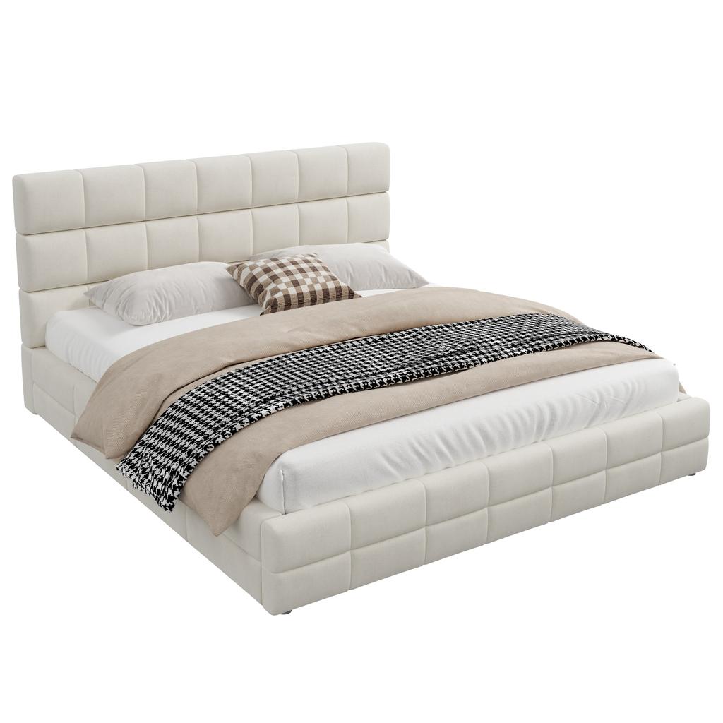 Letto a piattaforma imbottito 180X200, beige