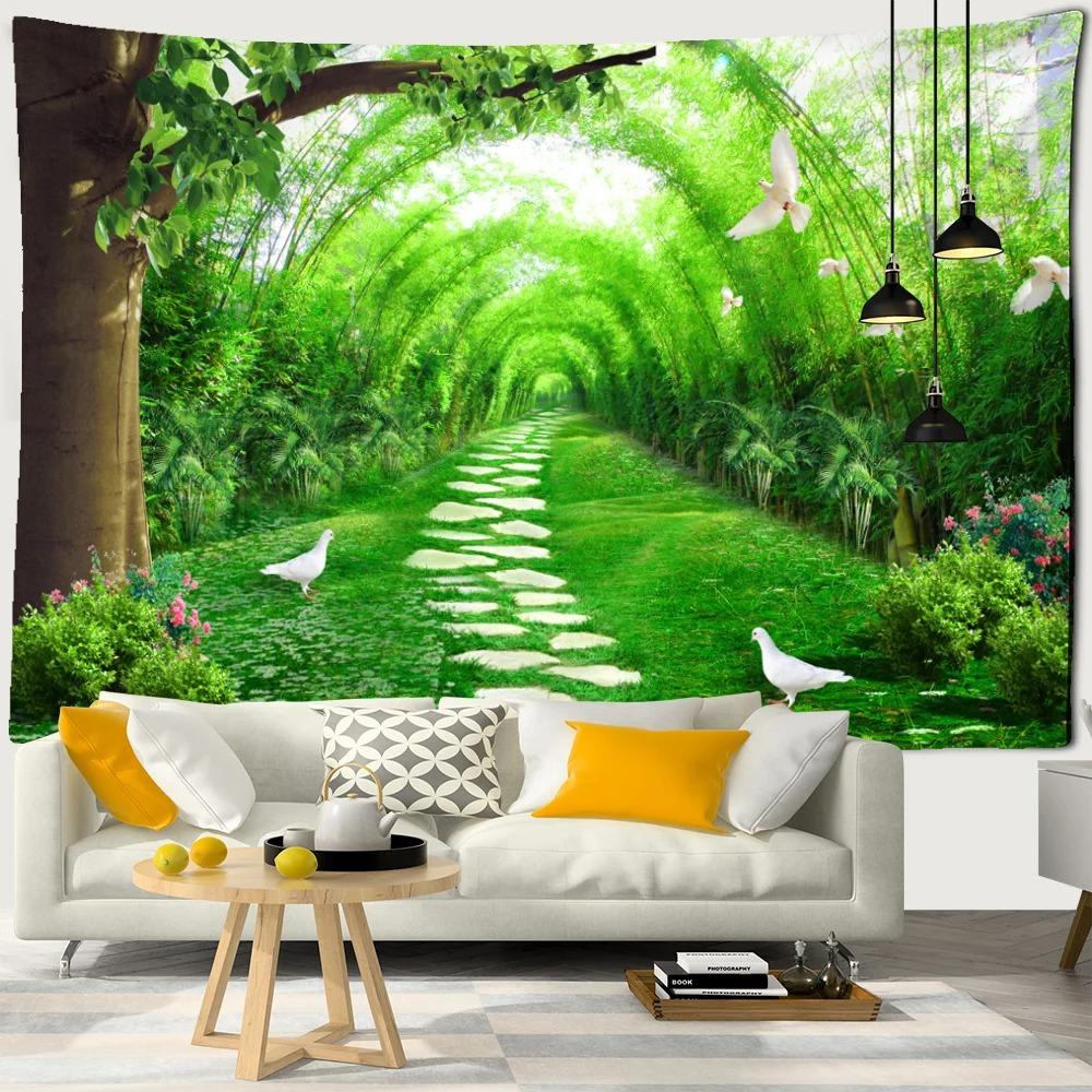 Sea Moon Cherry Blossom Forest Trail Wall Hanging Tapestry Home Decoration Living Room Bedroom Wall Background Hanging Cloth