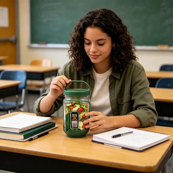 Barattolo per Insalata con Strati Verticali, Vasetti per Condimenti con Coperchio di Sicurezza Ermetico, Mantiene le Insalate Fresche e Croccanti, Contenitore per Meal Prep
