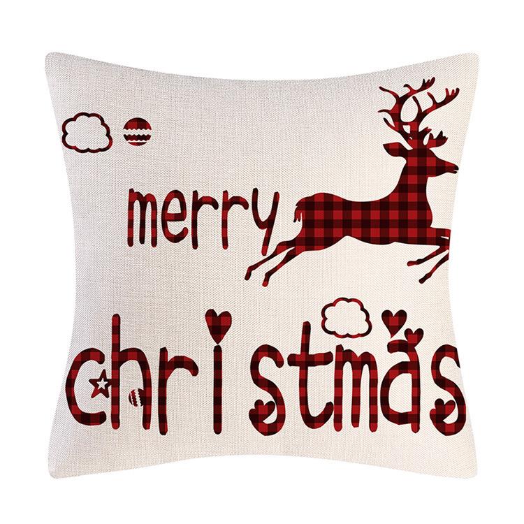 Black and Red Plaid Christmas Linen Pillowcase Elk Snowman Home Decoration Pillowcase Sofa Pillowcase