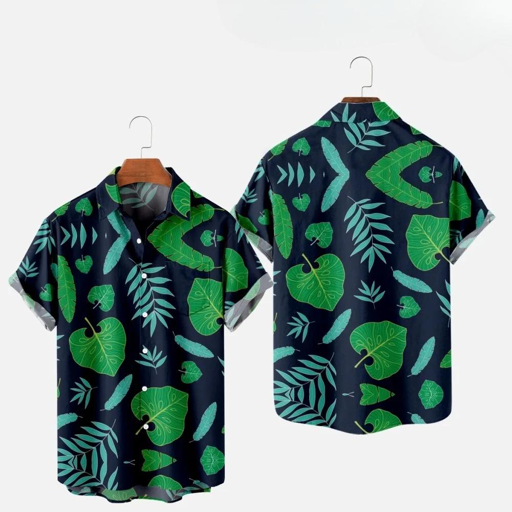 Men's Fashion Summer T-Shirts Hawaiian Print Cozy Casual One Button Shirts Short Sleeve Beach Oversized Shirts