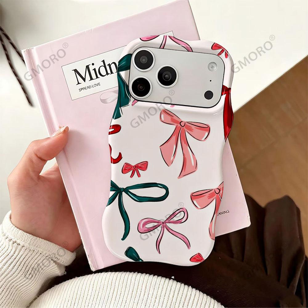 Korean Color Bow Mobile Phone Case iPhone15pm Wave Double-layer Film Case Apple 17 Women's Protective Case