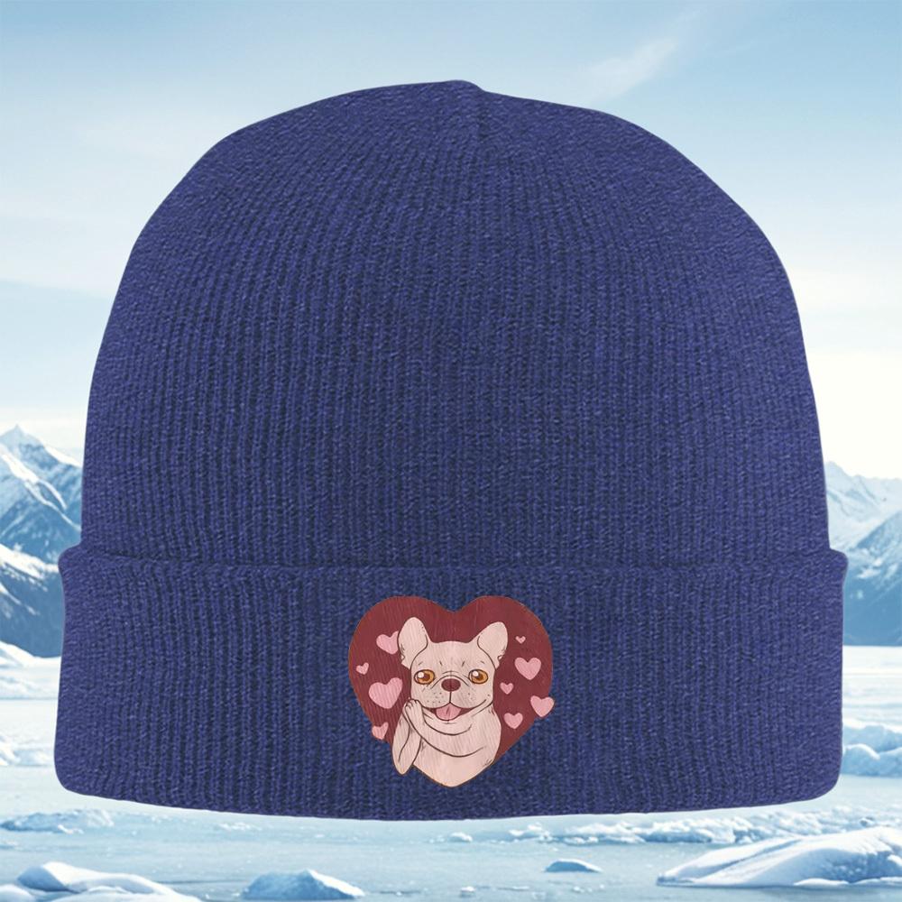 Dog in heart pink love Men Women Unisex Knitted Hat Beanie Pullover Cap Winter Thermal Warm Christmas Outdoor Cycling Hiking Ski