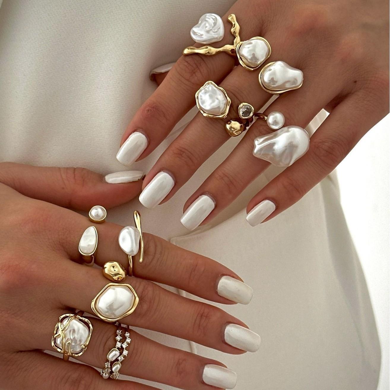 Open Pearl Ring European and American Ring Personality Light Luxury Baroque Geometric Ring