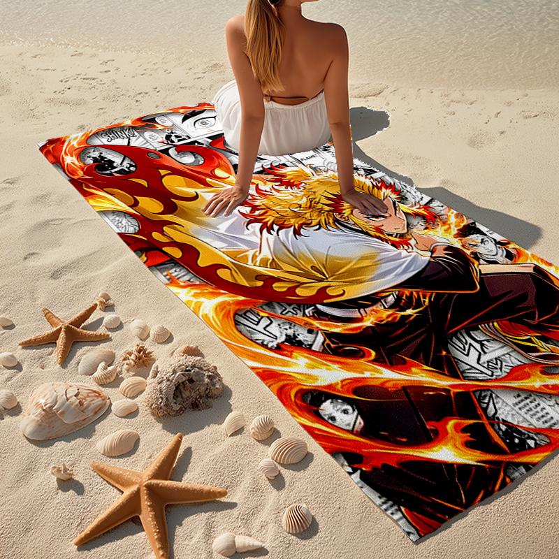 Rengoku Kyoujurou Fashion Beach Towel: Ideal for Summer Adventures Soft, absorbent and quick drying suitable for swimming and bathing