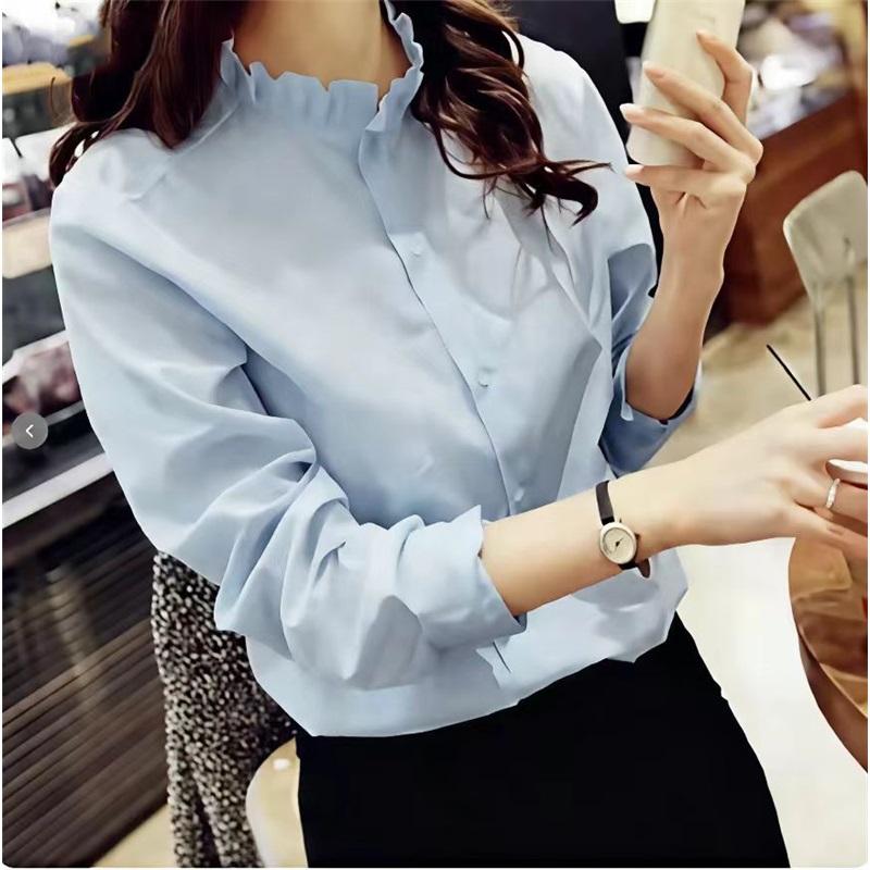Spring/Summer Lace Stand-Up Collar Fashionable Long-Sleeve Women s Shirt L